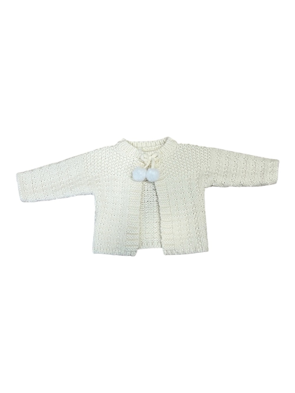 Cream Knit Baby Cardigan with Pom Poms- 6-12 months
